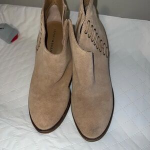 Lucky Brand Beige Suede Ankle Boots with Side Lace Detail